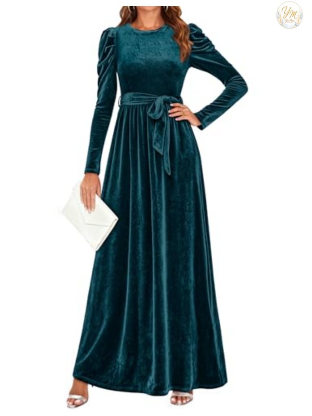 Velvet Long Puff Sleeve Maxi Dress High Waist Formal